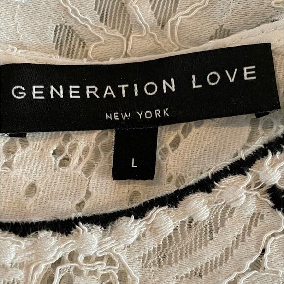 Generation Love Lace & Applique White Button Back Top Black Accents Large - Picture 3 of 7